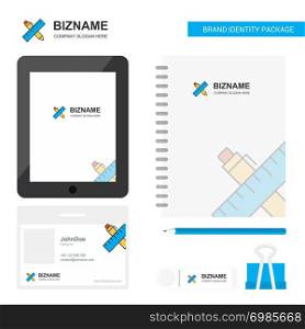 Scale and pen Business Logo, Tab App, Diary PVC Employee Card and USB Brand Stationary Package Design Vector Template