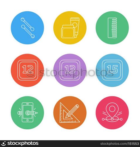 scale , cotton buds , smart phone , calender , months , cosmetics , household , year , dates , countinng , washroom , items ,icon, vector, design, flat, collection, style, creative, icons