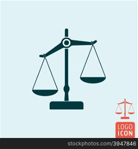 Scale icon. Scale logo. Scale symbol. Mechanical scales icon isolated, Scales of justice minimal design. Vector illustration