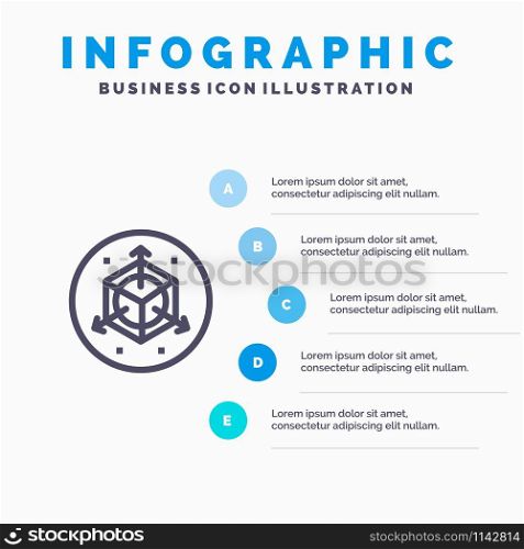 Scale, Modification, Design, 3d Blue Infographics Template 5 Steps. Vector Line Icon template