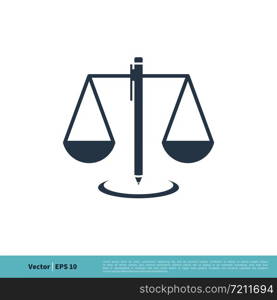 Scale of Justice and Pencil Icon Vector Logo Template Illustration Design. Vector EPS 10.