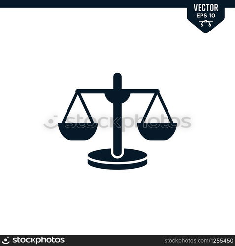 Scale of justice icon collection in glyph style, solid color vector