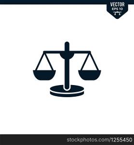 Scale of justice icon collection in glyph style, solid color vector