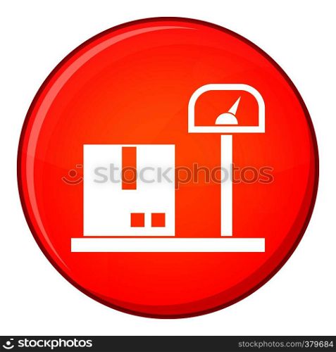 Scales for cargo icon in red circle isolated on white background vector illustration. Scales for cargo icon, flat style