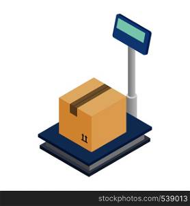 Scales for weighing with box icon in isometric 3d style on a white background. Scales for weighing with box icon