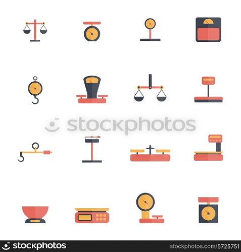 Scales luggage hook foot weight icon flat set isolated vector illustration