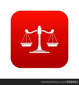Scales of justice icon digital red for any design isolated on white vector illustration. Scales of justice icon digital red