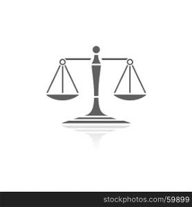 Scales of justice icon with reflection on a white background