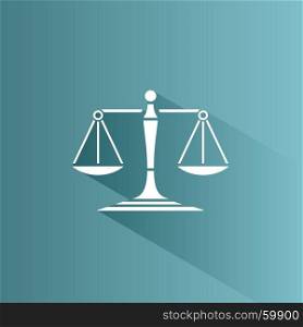 Scales of justice icon with shadow on a blue background