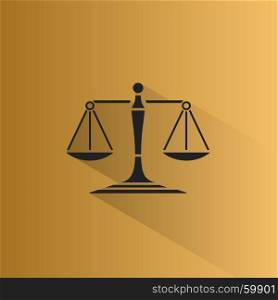 Scales of justice icon with shadow on a yellow background