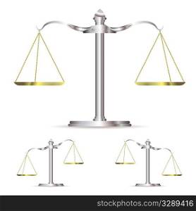 Scales of justice in level up and down position with gold chains