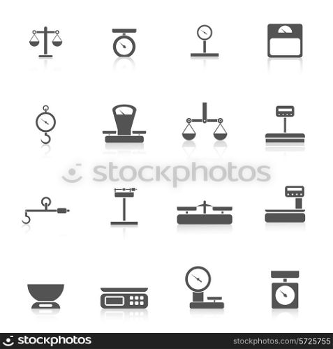Scales weight tools measure instruments icon black set isolated vector illustration