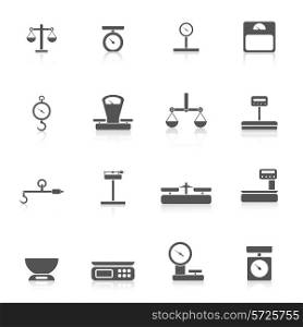 Scales weight tools measure instruments icon black set isolated vector illustration