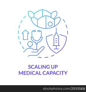 Scaling up medical capacity blue gradient concept icon. International cooperation against covid abstract idea thin line illustration. Isolated outline drawing. Myriad Pro-Bold font used. Scaling up medical capacity blue gradient concept icon