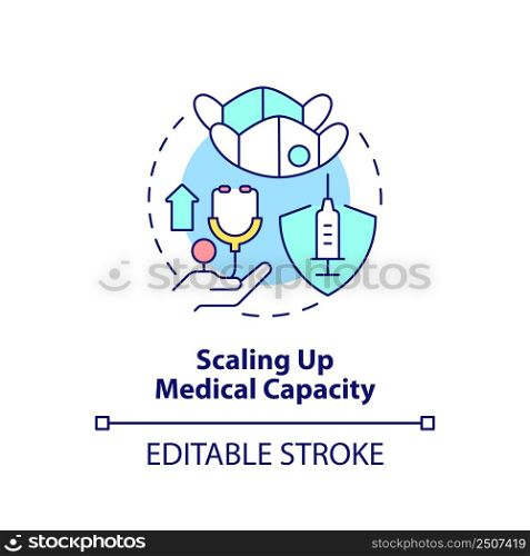 Scaling up medical capacity concept icon. International cooperation against covid abstract idea thin line illustration. Isolated outline drawing. Editable stroke. Arial, Myriad Pro-Bold fonts used. Scaling up medical capacity concept icon