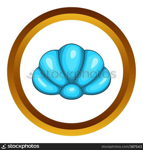 Scallop seashell vector icon in golden circle, cartoon style isolated on white background. Scallop seashell vector icon