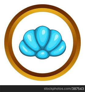 Scallop seashell vector icon in golden circle, cartoon style isolated on white background. Scallop seashell vector icon