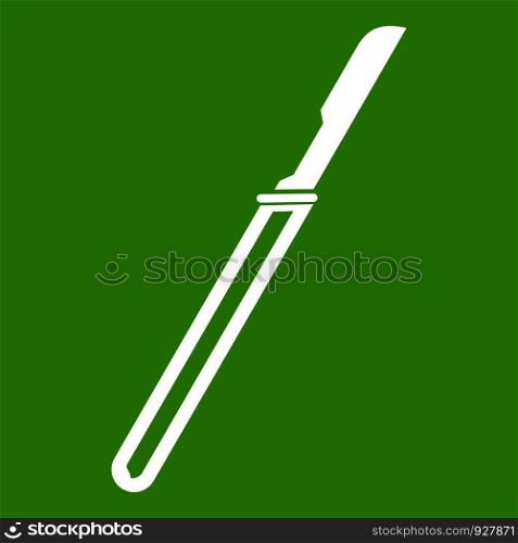 Scalpel icon white isolated on green background. Vector illustration. Scalpel icon green
