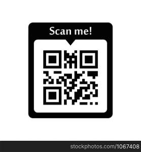 scan me, qr code icon on white background, vector. scan me, qr code icon on white background