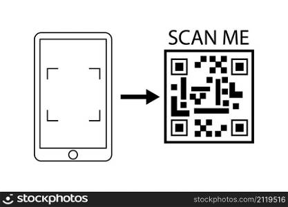 Scan me sign. Arrow element. Smartphone symbol. Qr code icon. Modern technology. Vector illustration. Stock image. EPS 10.. Scan me sign. Arrow element. Smartphone symbol. Qr code icon. Modern technology. Vector illustration. Stock image.