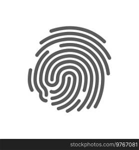 Scan of finger print isolated fingerprint outline icon. Vector thumbprint police id, fingers friction ridge, crime evidence. Digital security authentication sign, biometric authorization symbol. Fingerprint isolated scan finger print linear icon