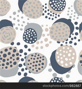 Scandinavian abstract dot simple seamless pattern on white background. Random geometric pebble wallpaper. Chaotic stones backdrop. Vector illustration. Scandinavian abstract dot simple seamless pattern on white background.