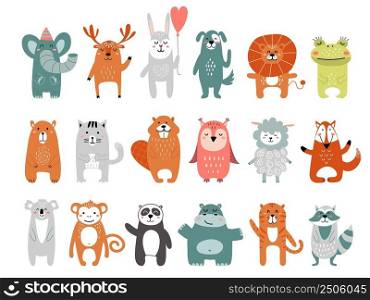 Scandinavian characters. Art african and forest animals. Piccolo lion, rabbit, frog and bear. Wild woodland animal. Nursery elements nordic style vector. Illustration of character animal fauna. Scandinavian characters. Art african and forest animals. Piccolo lion, rabbit, frog and bear. Wild woodland animal. Nursery elements nordic style classy vector clipart