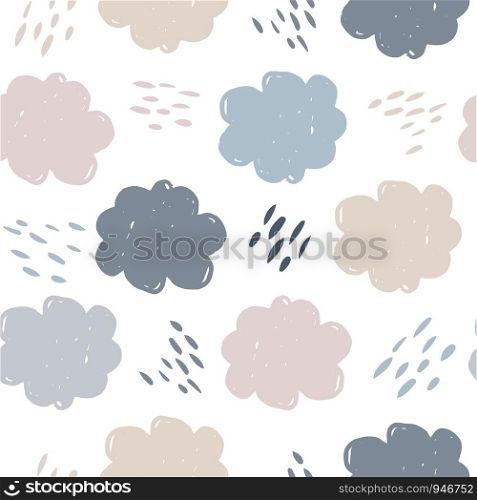 Scandinavian clouds seamless pattern. Weather background. Rain backdrop. Texture for wallpaper, background, scrapbook. Vector illustration. Scandinavian clouds seamless pattern. Weather background illustration.