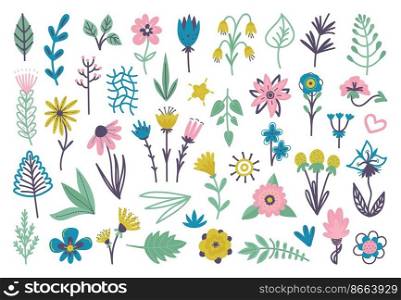 Scandinavian color floral. Doodle flowers branches abstract design. Isolated flat wreath laurel summer objects. Colorful neoteric vector drawing clipart. Floral scandinavian flowers illustration. Scandinavian color floral elements. Doodle flowers branches abstract design. Isolated flat wreath laurel summer objects. Colorful neoteric vector drawing clipart