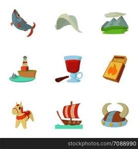 Scandinavian icons set. Cartoon set of 9 scandinavian vector icons for web isolated on white background. Scandinavian icons set, cartoon style