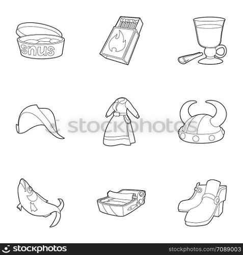 Scandinavian icons set. Outline set of 9 scandinavian vector icons for web isolated on white background. Scandinavian icons set, outline style