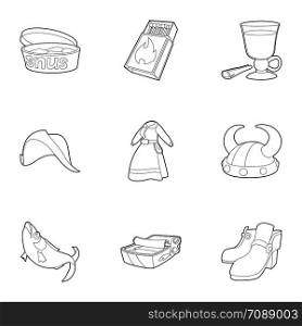 Scandinavian icons set. Outline set of 9 scandinavian vector icons for web isolated on white background. Scandinavian icons set, outline style