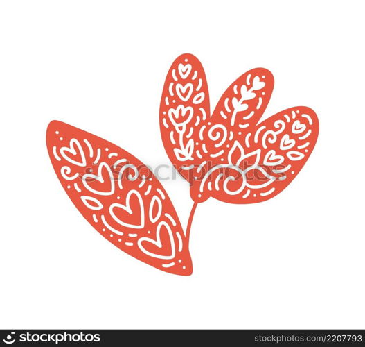 Scandinavian love modern flower and leaf with flourish swirls blossom in hygge style. vector element with heart for valentine day, romantic love greeting card, wedding holiday.. Scandinavian love modern flower and leaf with flourish swirls blossom in hygge style. vector element with heart for valentine day, romantic love greeting card, wedding holiday