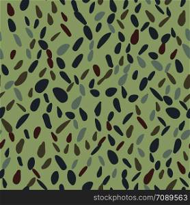 Scandinavian pebble seamless pattern on green background. Abstract geometric dotted wallpaper. Random stones backdrop. Vector illustration. Abstract random stones backdrop. Scandinavian pebble seamless pattern