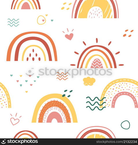 Scandinavian rainbow pattern. Drawing kids wallpaper, nursery element. Baby textile print, cute childish bohemian classy vector seamless texture. Rainbow pattern drawing scandinavian illustration. Scandinavian rainbow pattern. Drawing kids wallpaper, nursery element. Baby textile print, cute childish bohemian classy vector seamless texture