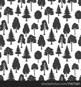 Scandinavian style vector forest seamless pattern. Illustration of silhouette black tree background. Scandinavian style vector forest seamless pattern monochrome