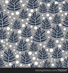 Scandinavian tree seamless pattern. Doodle forest background. Hand drawn design for fabric, textile print, wrapping paper, children textile. Scandinavian tree seamless pattern. Doodle forest background.