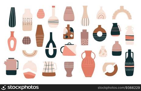 Scandinavian vases. Ceramic jugs, pots and teapots in minimalistic trendy style. Decorative pitcher, antique pottery cup and vase vector set. Illustration traditional pitcher, vase ceramic and pottery. Scandinavian vases. Ceramic jugs, pots and teapots in minimalistic trendy style. Decorative pitcher, antique pottery cup and vase vector set
