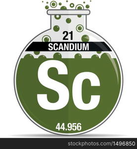 Scandium symbol on chemical round flask. Element number 21 of the Periodic Table of the Elements - Chemistry. Vector image