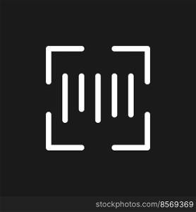 Scanning barcode dark mode glyph ui icon. Inventory management. User interface design. White silhouette symbol on black space. Solid pictogram for web, mobile. Vector isolated illustration. Scanning barcode dark mode glyph ui icon