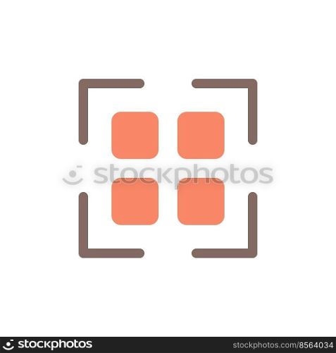 Scanning qr code flat color ui icon. Get information from e-store. Video marketing. Online marketplace. Simple filled element for mobile app. Colorful solid pictogram. Vector isolated RGB illustration. Scanning qr code flat color ui icon