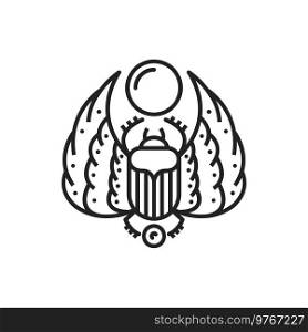 Scarab ancient Egyptian symbol, isolated outline vector icon. Monochrome winged scarabaeus, Egypt antiquie culture sacred sign. Scarab ancient Egyptian symbol outline vector icon