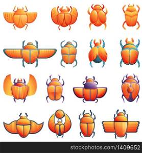 Scarab beetle icons set. Cartoon set of scarab beetle vector icons for web design. Scarab beetle icons set, cartoon style