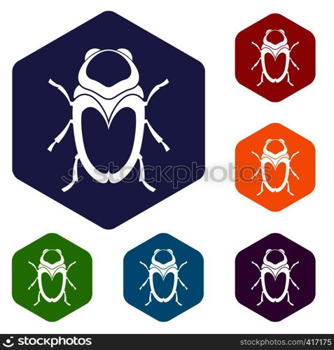 Scarab beetle icons set rhombus in different colors isolated on white background. Scarab beetle icons set