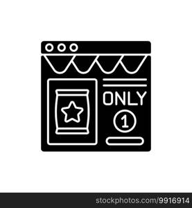 Scarcity marketing black glyph icon. Marketing model that capitalises on a customers fear of missing out on some products. Silhouette symbol on white space. Vector isolated illustration. Scarcity marketing black glyph icon