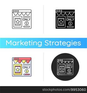 Scarcity marketing icon. Marketing model that capitalises on a customers fear of missing out on some products. Linear black and RGB color styles. Isolated vector illustrations. Scarcity marketing icon