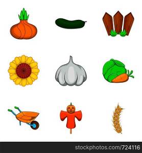 Scarecrow icons set. Cartoon set of 9 scarecrow vector icons for web isolated on white background. Scarecrow icons set, cartoon style
