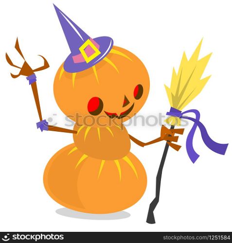 Scarecrow pumpkin head cartoon style isolated on white. Vector Halloween design