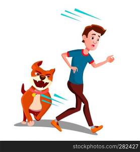 Scared Boy Runs Away From The Dog Vector. Illustration. Scared Boy Runs Away From The Dog Vector. Isolated Illustration