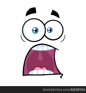 Scared Cartoon Funny Face With Panic Expression. Illustration Isolated On White Background